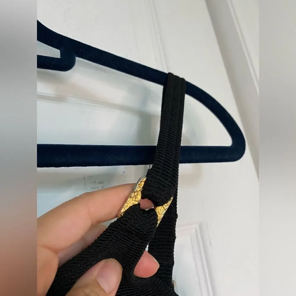 1990/80s Baja Blue Black Swimsuit with Gold Details